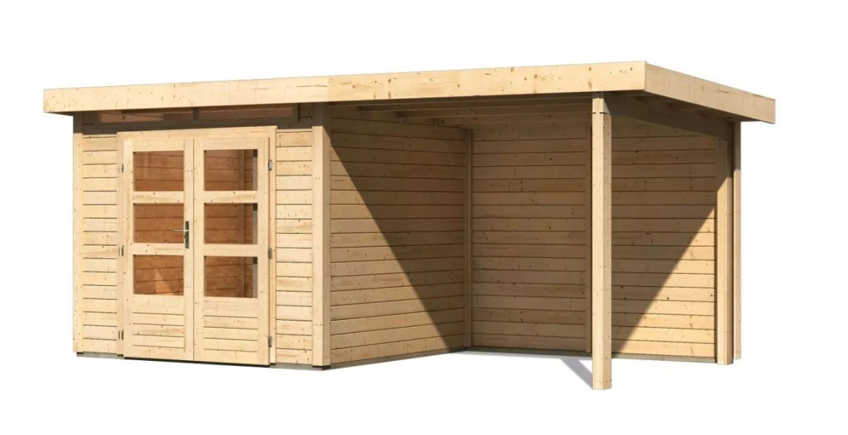 Dřevěný domek KARIBU KANDERN 3 + přístavek 235 cm včetně zadní stěny (23612) natur LG3610