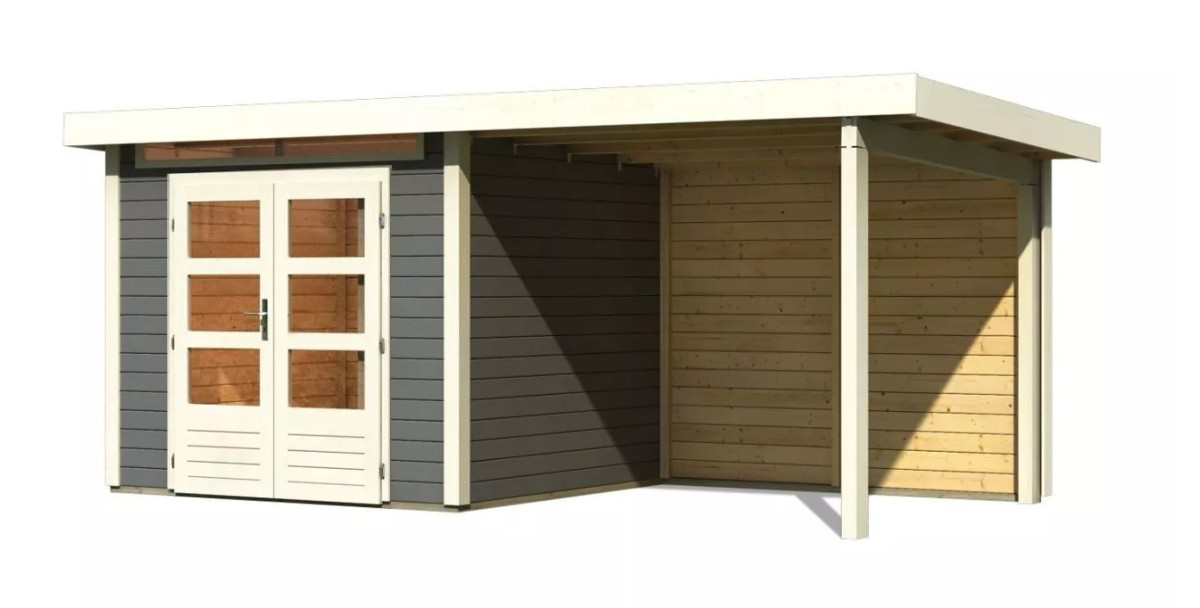 Dřevěný domek KARIBU KANDERN 3 + přístavek 235 cm včetně zadní stěny (23613) terragrau LG3611
