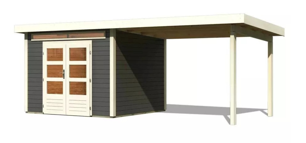 Dřevěný domek KARIBU KANDERN 6 + přístavek 320 cm (9239) terragrau LG3615