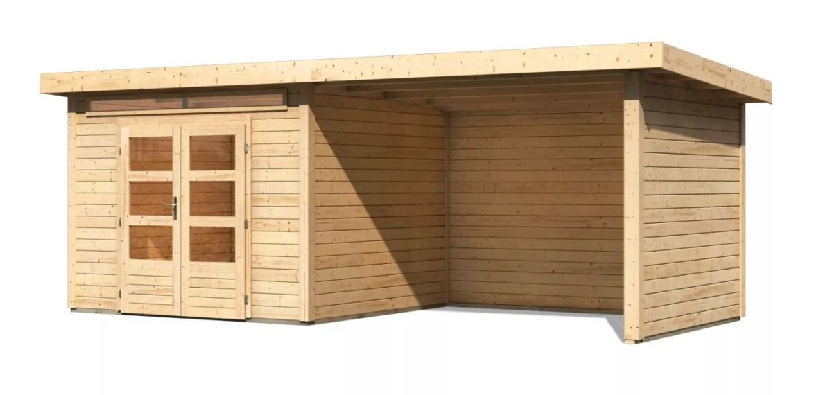 Dřevěný domek KARIBU KANDERN 6 + přístavek 320 cm včetně zadní a boční stěny (83000) natur LG3618