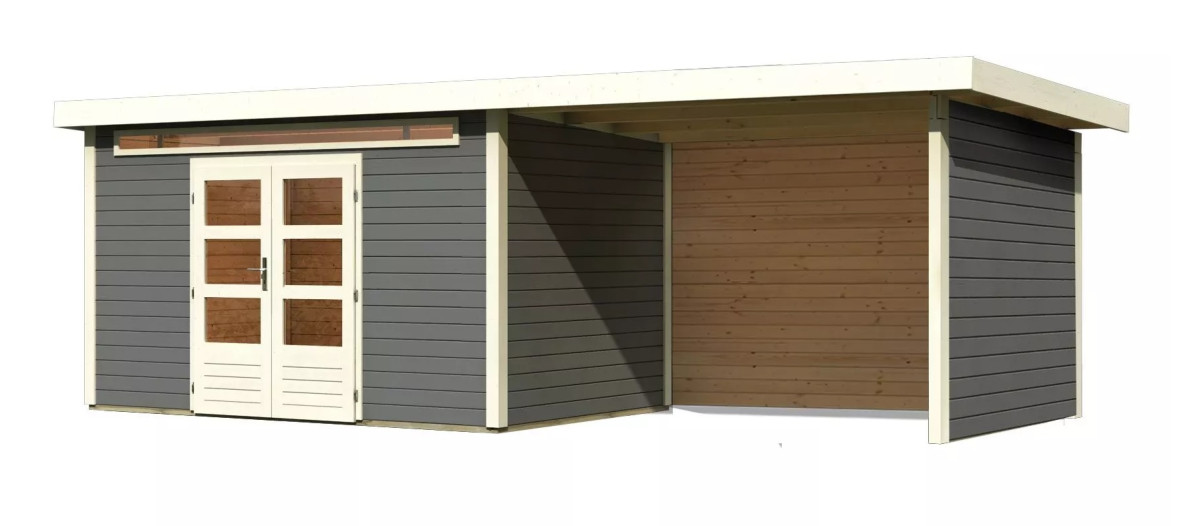 Dřevěný domek KARIBU KANDERN 7 + přístavek 320 cm včetně zadní a boční stěny (9256) terragrau LG3628