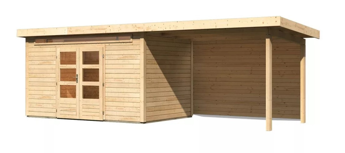 Dřevěný domek KARIBU KANDERN 7 + přístavek 320 cm včetně zadní stěny (9248) natur LG3625
