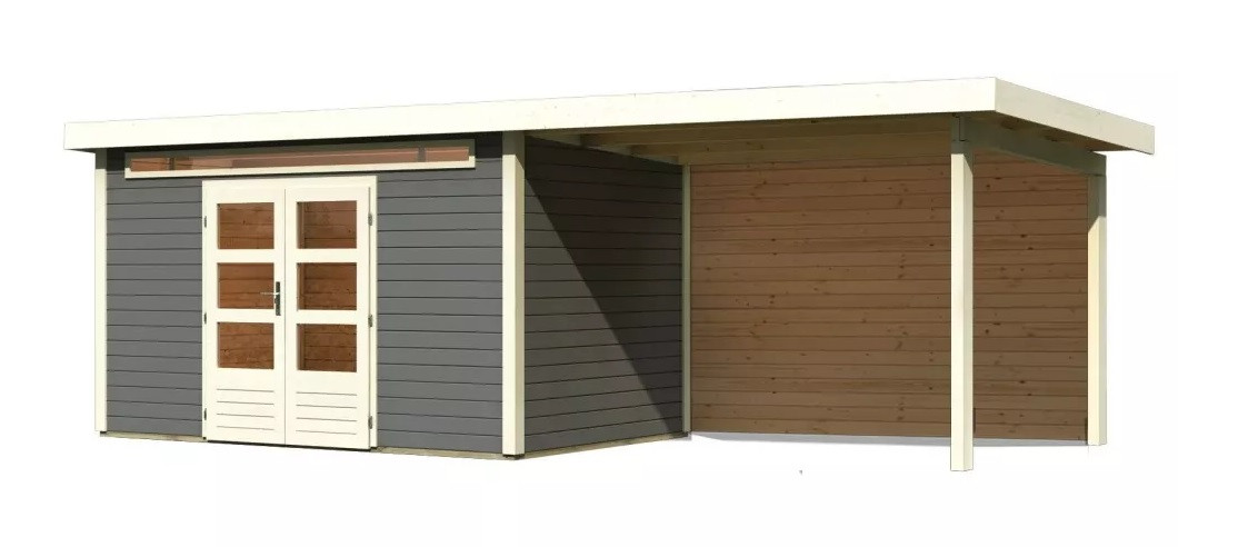 Dřevěný domek KARIBU KANDERN 7 + přístavek 320 cm včetně zadní stěny (9249) terragrau LG3626