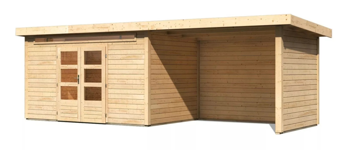 Dřevěný domek KARIBU KANDERN 7 + přístavek 320 cm včetně zadní a boční stěny (83004) natur LG3627