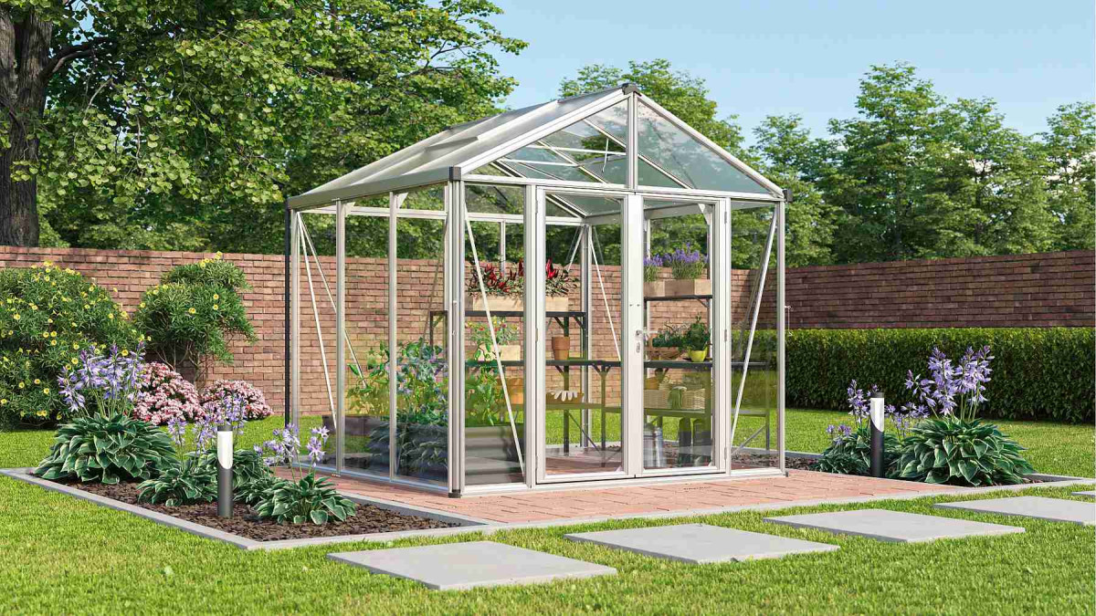 Skleník VITAVIA ZEUS COMFORT 6200 sklo 3 mm + PC 10 mm stříbrný LG3709