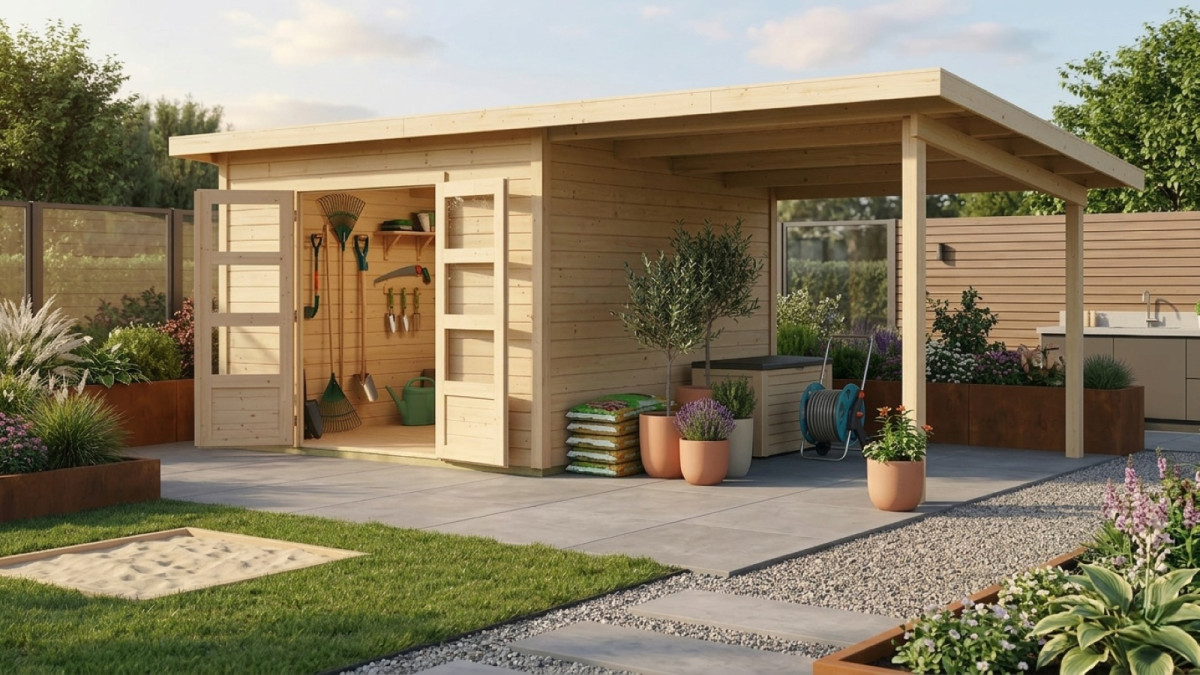 Dřevěný domek KARIBU NORTHEIM 4 + přístavek 330 cm (91471) natur LG3858