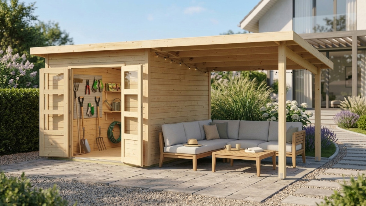 Dřevěný domek KARIBU NORTHEIM 3 + přístavek 330 cm (77777) natur LG3852