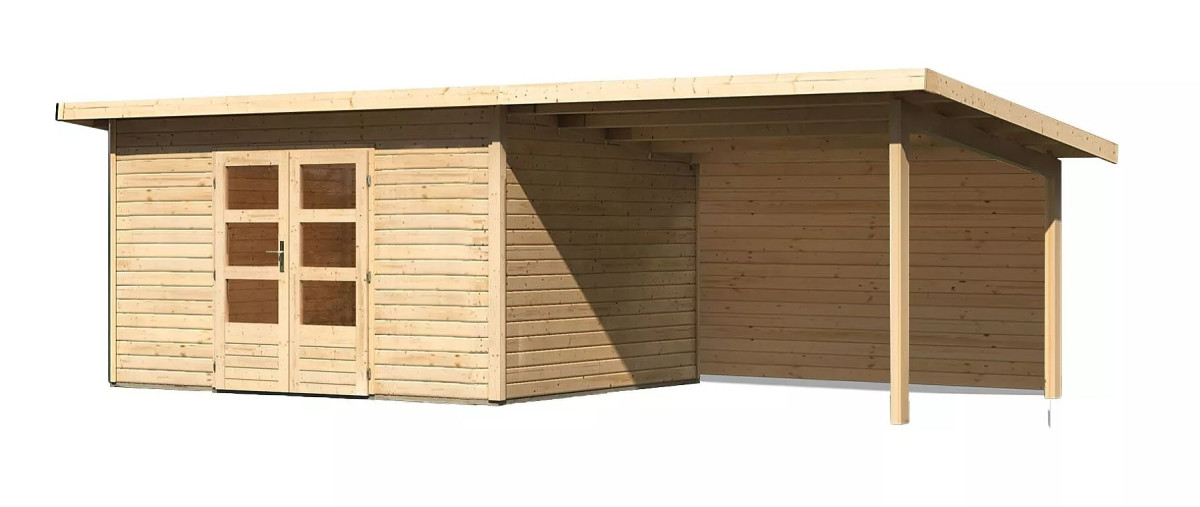 Dřevěný domek KARIBU NORTHEIM 4 + přístavek 330 cm včetně zadní stěny (9273) natur LG3860