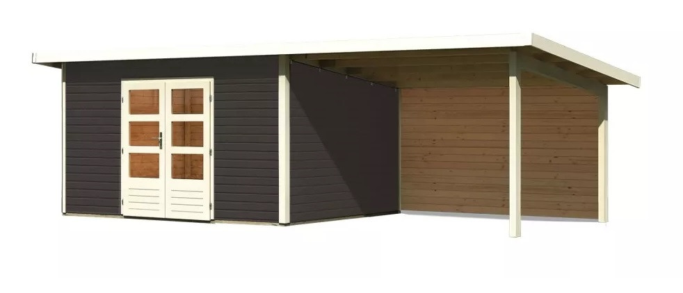 Dřevěný domek KARIBU NORTHEIM 4 + přístavek 330 cm včetně zadní stěny (9274) terragrau LG3861
