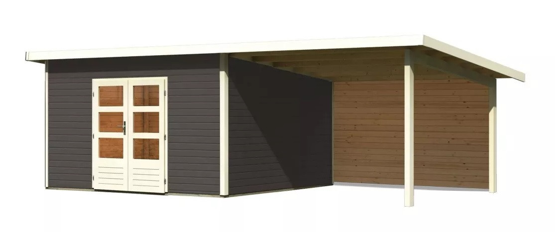 Dřevěný domek KARIBU NORTHEIM 5 + přístavek 330 cm včetně zadní stěny (9276) terragrau LG3867