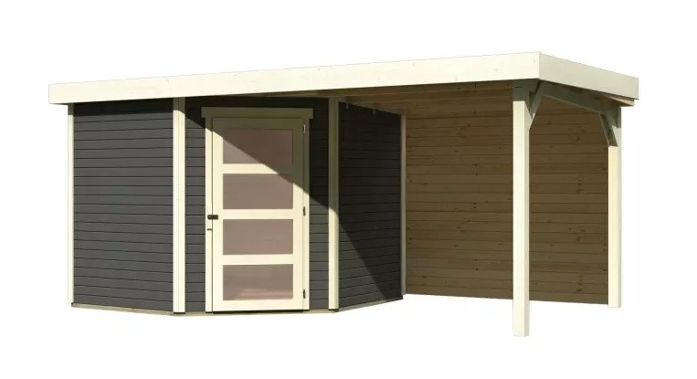 Dřevěný domek KARIBU SCHWANDORF 5 + přístavek 240 cm včetně zadní stěny (9215) terragrau LG3909