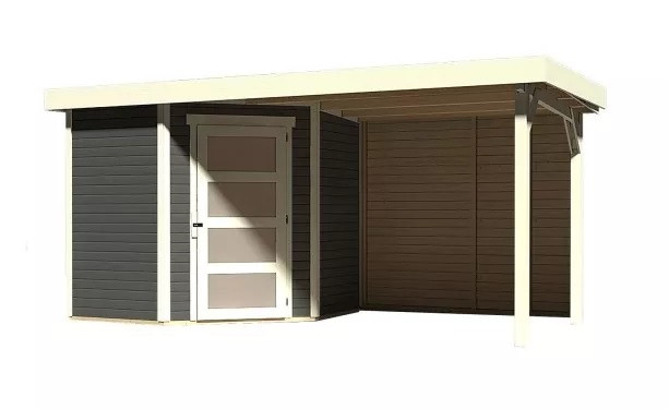 Dřevěný domek KARIBU SCHWANDORF 3 + přístavek včetně zadní stěny 240 cm (9211) terragrau LG3894