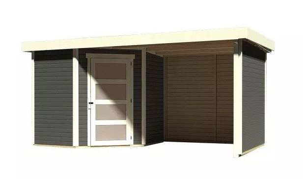 Dřevěný domek KARIBU SCHWANDORF 3 + přístavek včetně zadní a boční stěny 240 cm (77741) terragrau LG3896