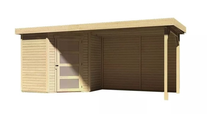 Dřevěný domek KARIBU SCHWANDORF 3 + přístavek 280 cm včetně zadní stěny (9212) natur LG3899