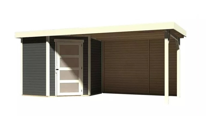 Dřevěný domek KARIBU SCHWANDORF 3 + přístavek 280 cm včetně zadní stěny (9213) terragrau LG3900