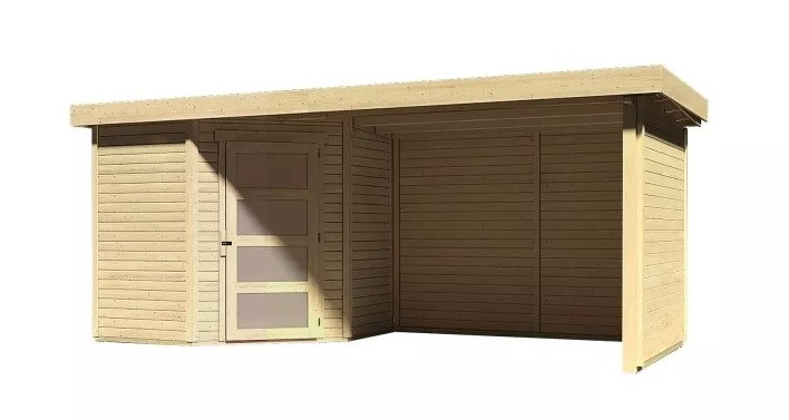 Dřevěný domek KARIBU SCHWANDORF 3 + přístavek 280 cm včetně zadní a boční stěny (77744) natur LG3901