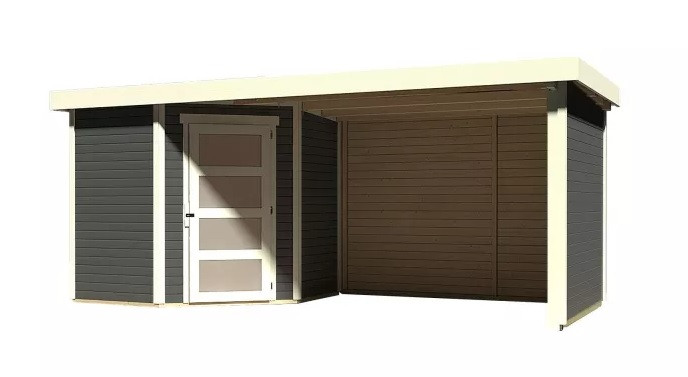 Dřevěný domek KARIBU SCHWANDORF 3 + přístavek 280 cm včetně zadní a boční stěny (77745) terragrau LG3902
