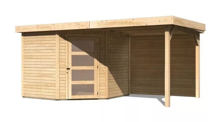Dřevěný domek KARIBU SCHWANDORF 5 + přístavek 240 cm včetně zadní stěny (9214) natur LG3908