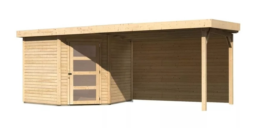 Dřevěný domek KARIBU SCHWANDORF 5 + přístavek 280 cm včetně zadní stěny (9218) natur LG3916