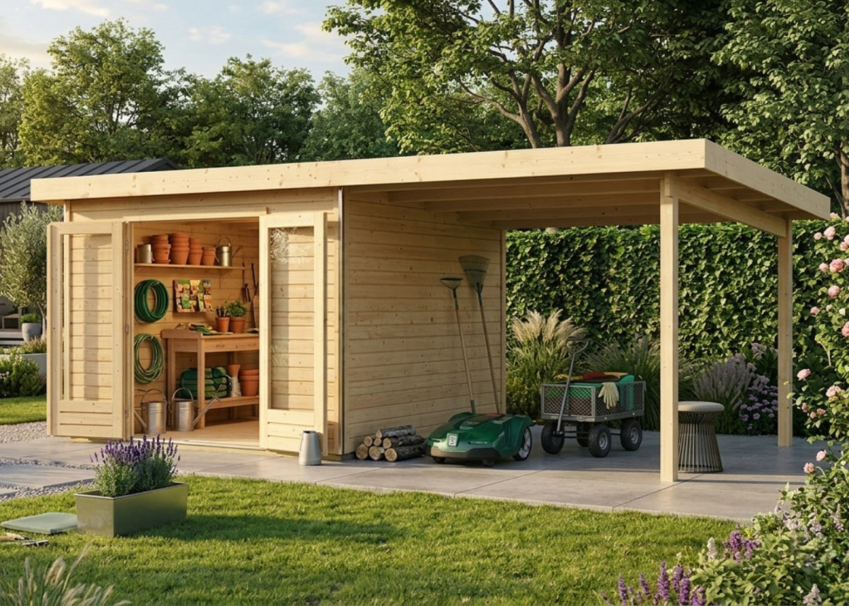Dřevěný domek KARIBU RADEBURG 1 + přístavek 330 cm (31464) natur  LG3923
