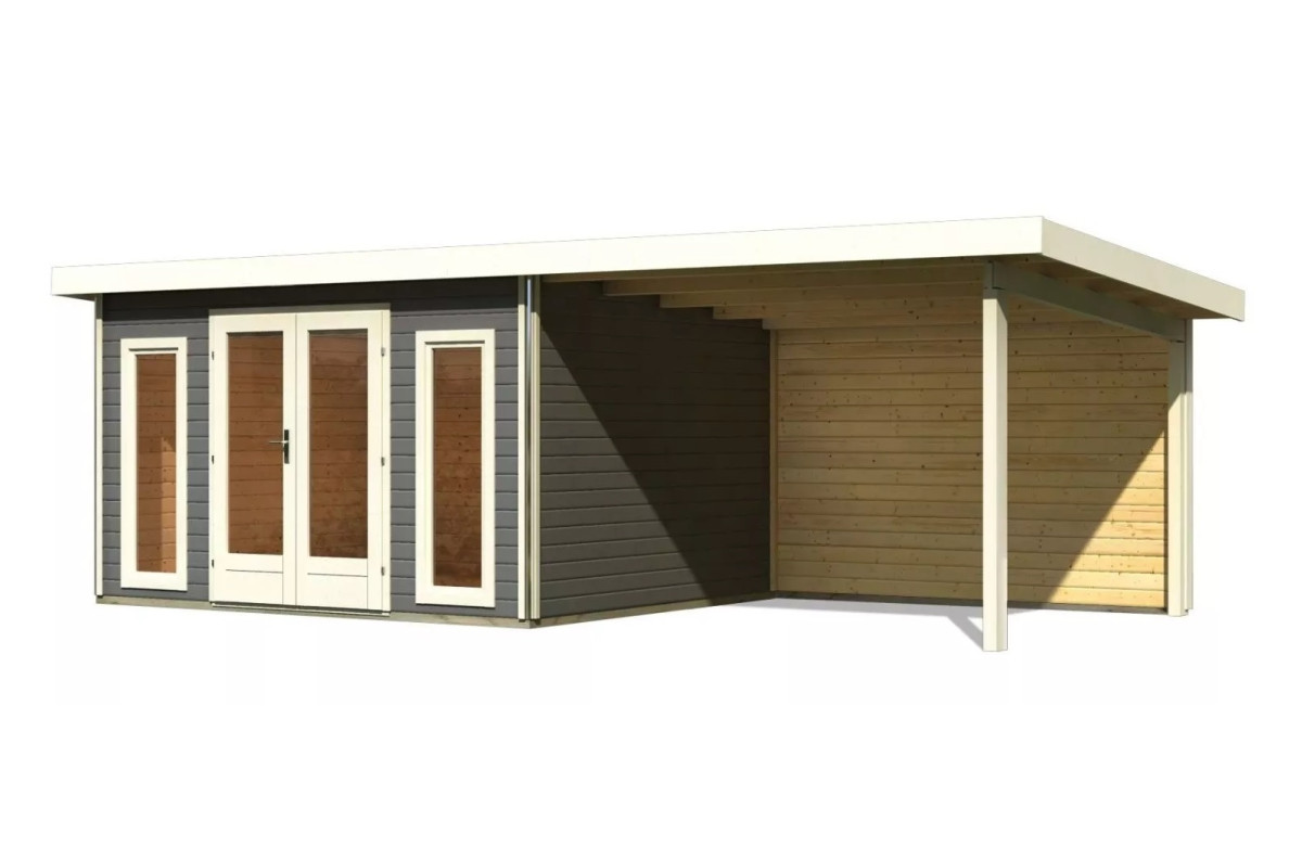 Dřevěný domek KARIBU RADEBURG 2 + přístavek 330 cm včetně zadní stěny (31483) terragrau LG3933