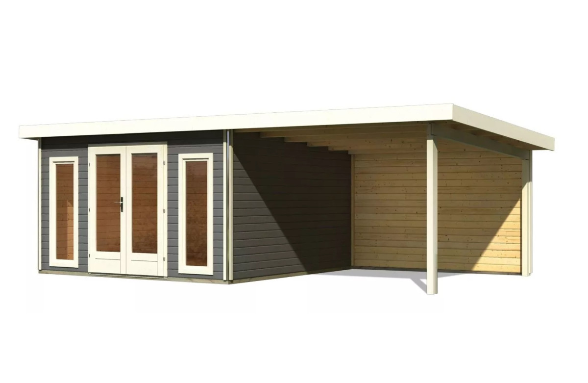 Dřevěný domek KARIBU RADEBURG 3 + přístavek 330 cm včetně zadní stěny (31489) terragrau LG3947