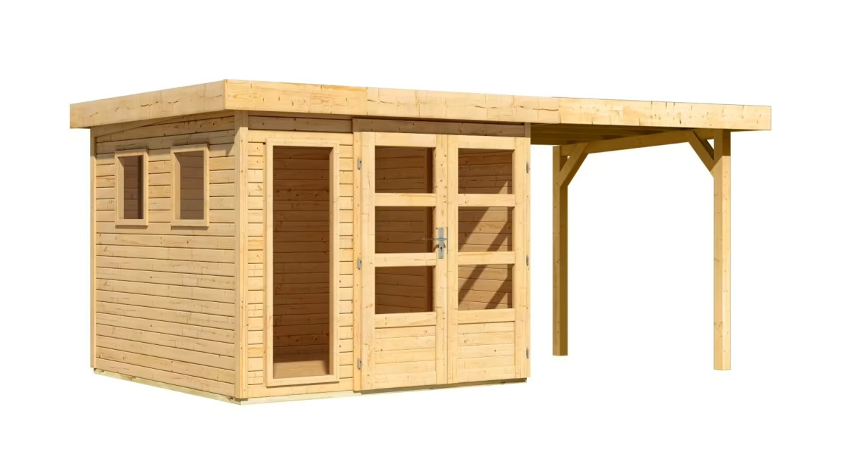 Dřevěný domek KARIBU LAHAR 3,5 + přístavek 240 cm (12132) natur LG4421