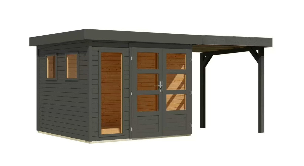 Dřevěný domek KARIBU LAHAR 3,5 + přístavek 240 cm (12486) terragrau LG4422