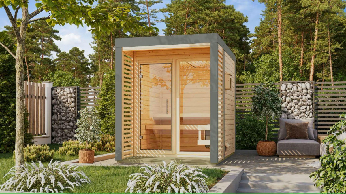 Finská sauna KARIBU ARES 1 (34037) natur / šedá LG4680