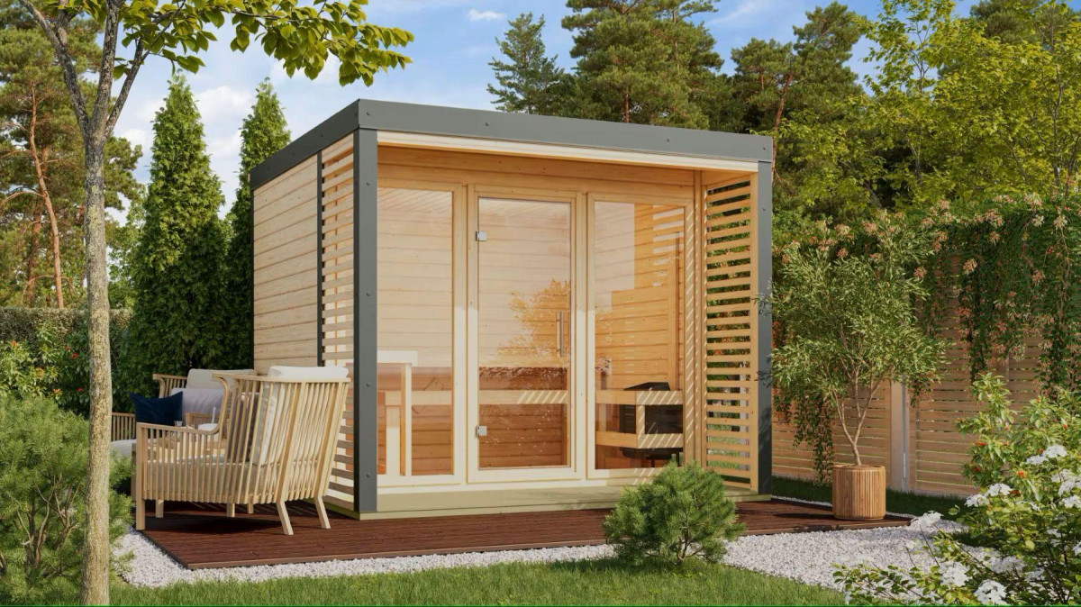 Finská sauna KARIBU ARES 3 (34071) natur / šedá LG4675