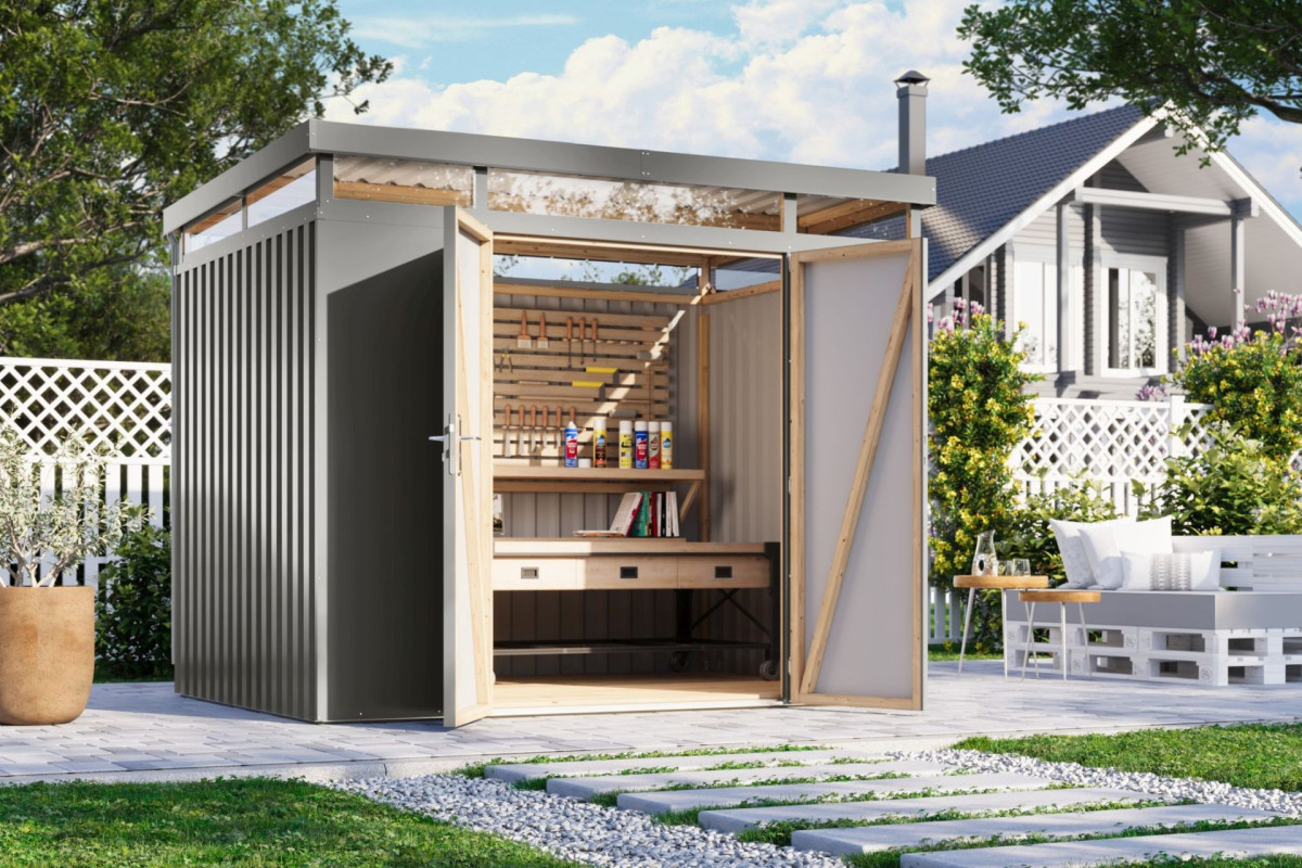 Plechový domek KARIBU AURUM 3 (53668) šedý LG4833