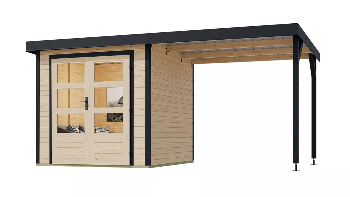 Hybridní domek KARIBU JUPITER 3A (12348) natur / antracit + přístavek 232 cm LG4982
