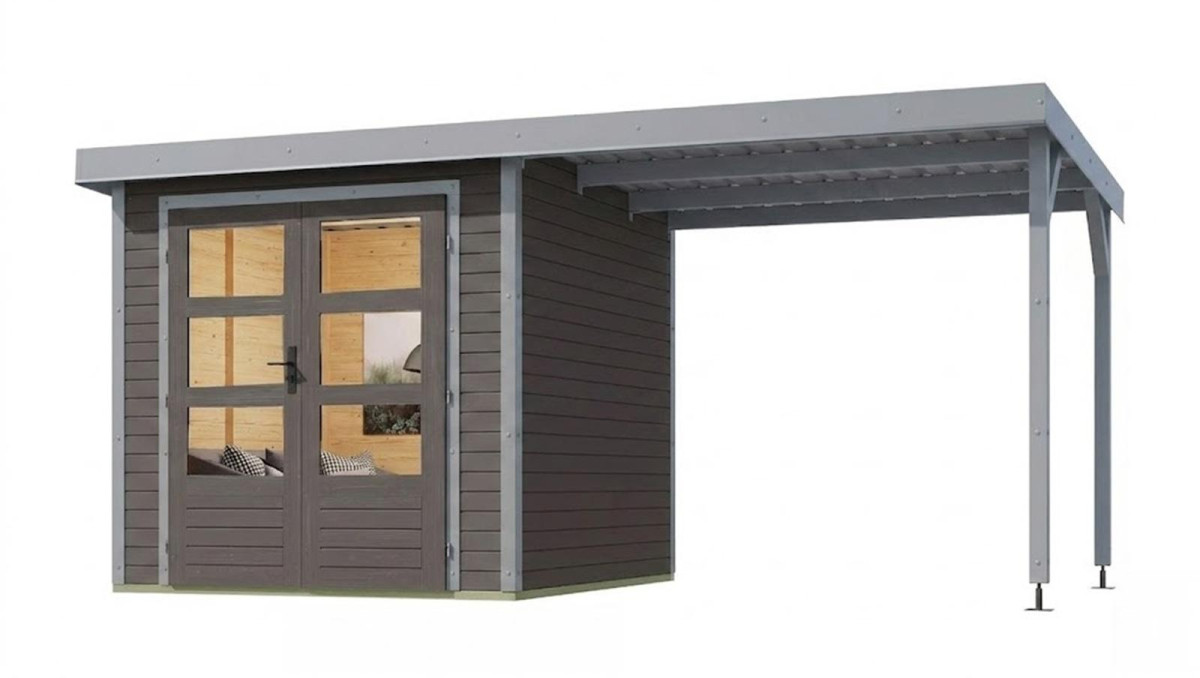 Hybridní domek KARIBU JUPITER 3B (12360) terragrau / sv. šedá + přístavek 232 cm LG4985