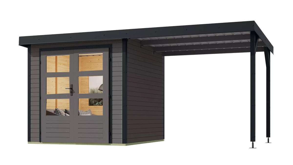 Hybridní domek KARIBU JUPITER 3B (12361) terragrau / antracit + přístavek 232 cm LG4986