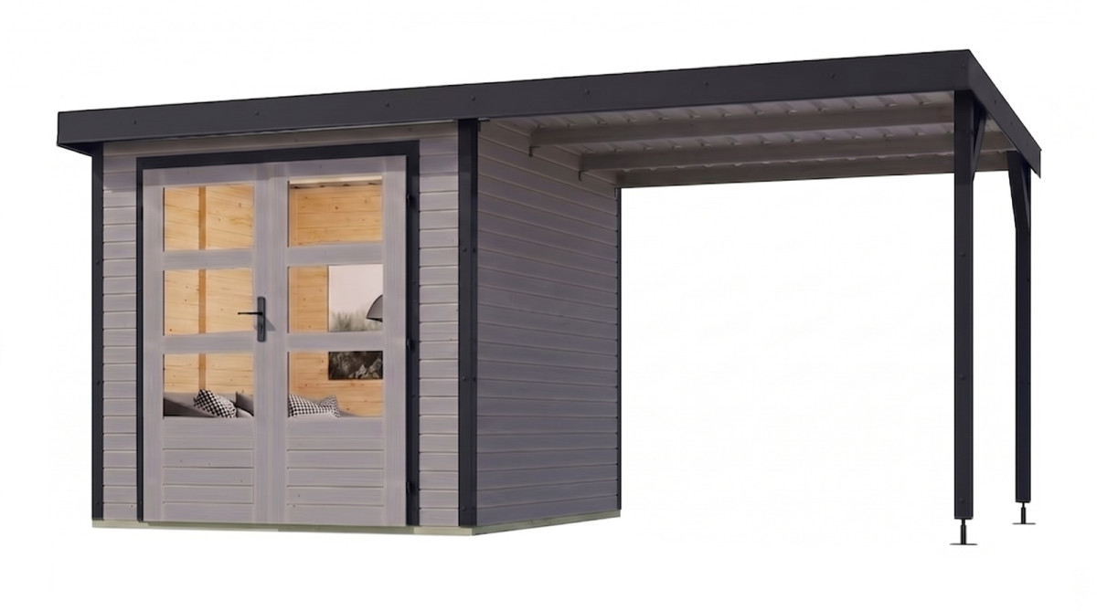 Hybridní domek KARIBU JUPITER 3,5D (12383) světle šedý / antracit + přístavek 232 cm LG5010