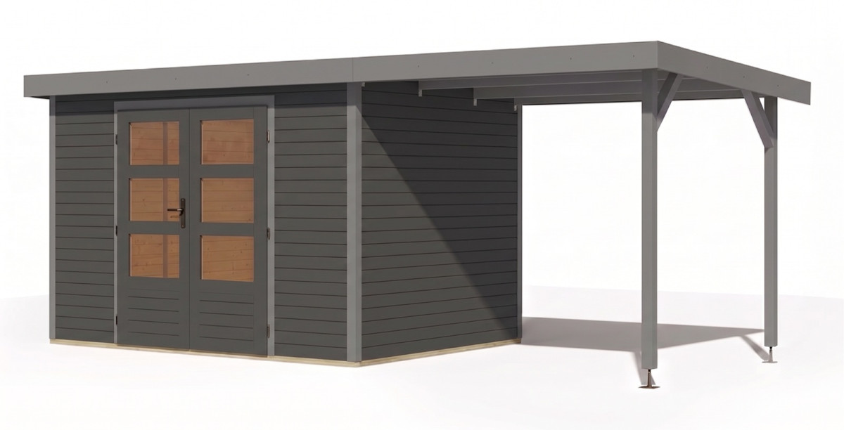 Hybridní domek KARIBU JUPITER 4B (12388) terragrau / sv. šedá + přístavek 219 cm LG5018