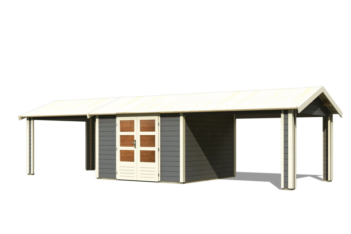 Dřevěný domek KARIBU THERES 7 vč. dvou přístavků (31461) terragrau LG5020