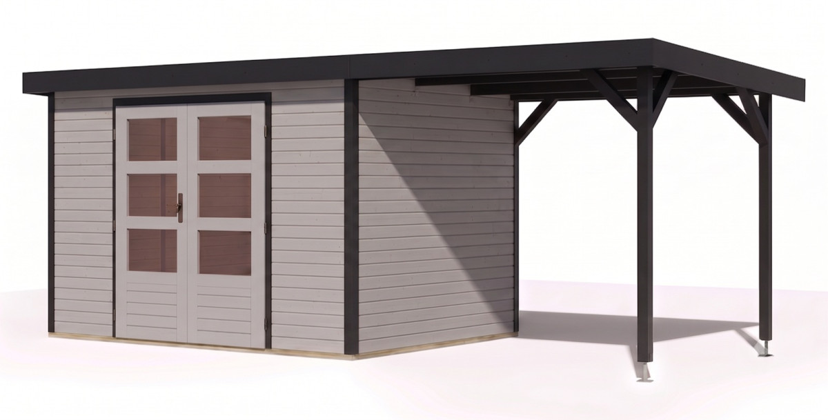 Hybridní domek KARIBU JUPITER 4D (12402) světle šedý / antracit + přístavek 219 cm LG5033