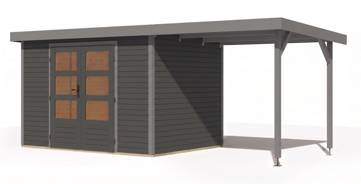 Hybridní domek KARIBU JUPITER 5B (12410) terragrau / sv. šedá + přístavek 219 cm LG5041