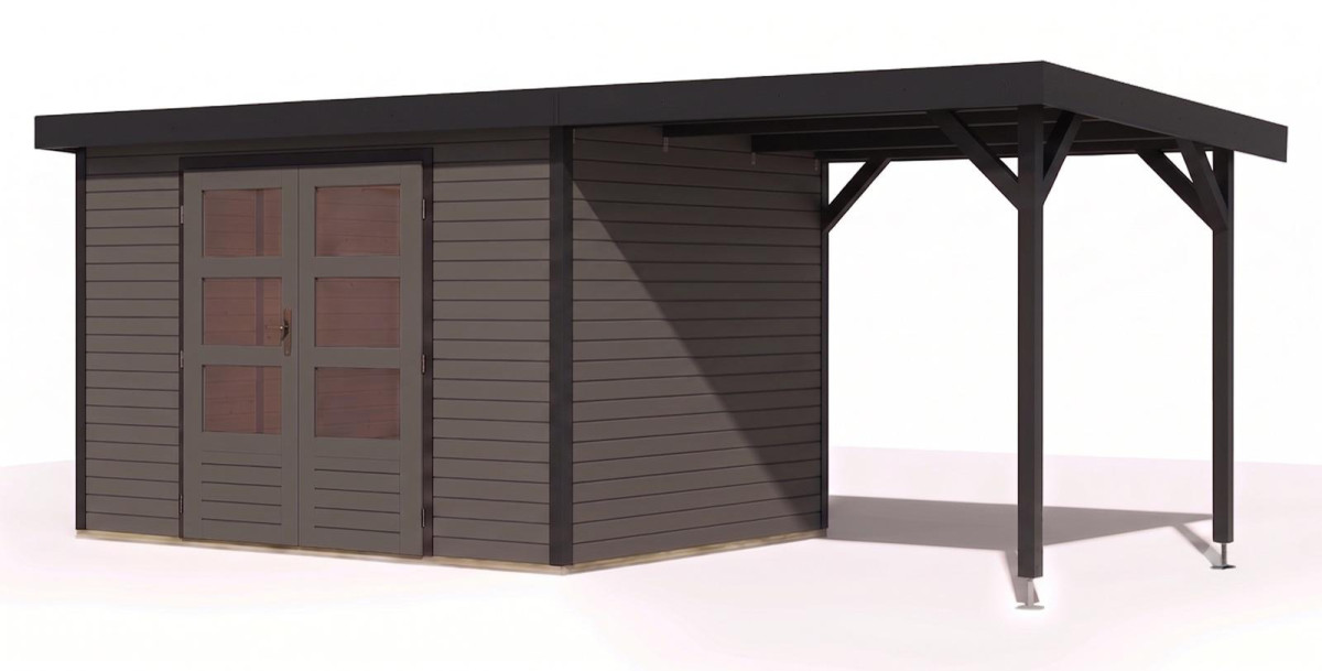 Hybridní domek KARIBU JUPITER 5B (12411) terragrau / antracit + přístavek 219 cm LG5042