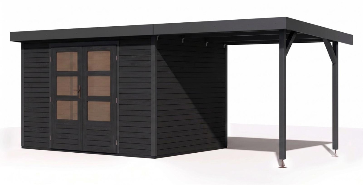 Hybridní domek KARIBU JUPITER 5C (12414) antracit / antracit + přístavek 219 cm LG5046