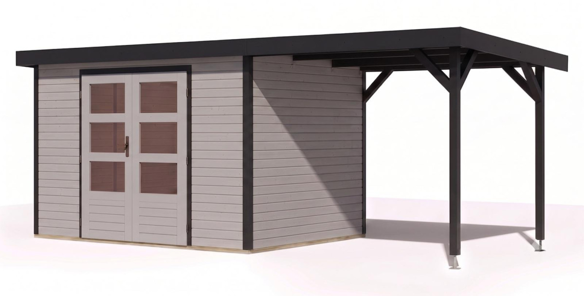 Hybridní domek KARIBU JUPITER 5D (12417) světle šedý / antracit + přístavek 219 cm LG5050