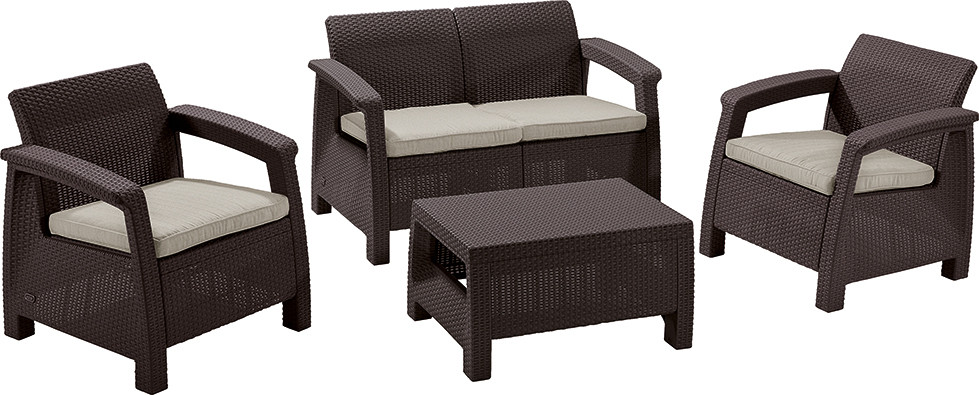 Allibert CORFU set - hnědý + šedohnědé podušky