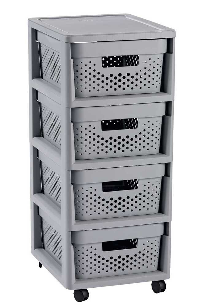 ROTHO INFINITY DOTS regál se šuplíky 4x11L / šedý