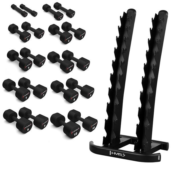 Sada 10 párů jednoruček HMS HPT 1-10 kg a stojanu STR37