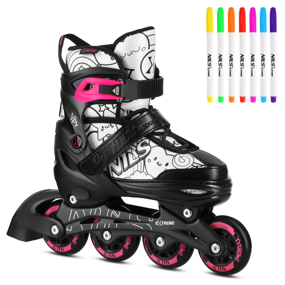 NH10907 TINTY RŮŽOVÉ VEL.M(35-38) KOLEČKOVÉ BRUSLE 4V1 NILS EXTREME