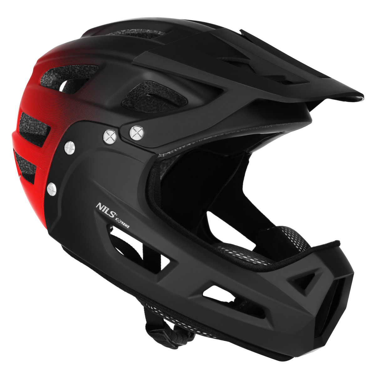 MTW101 ČERVENÁ VEL.M(56-58CM) FULL FACE PŘILBA S ODNÍMATELNÝM CHRÁNIČEM BRADY NILS EXTREME
