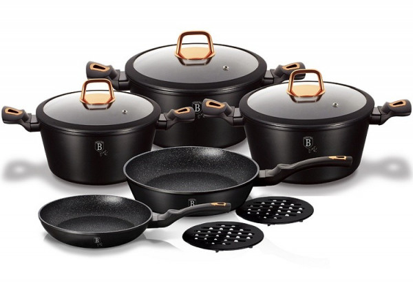 BERLINGERHAUS Sada nádobí s mramorovým povrchem 10 ks Black Rose Collection BH-1645