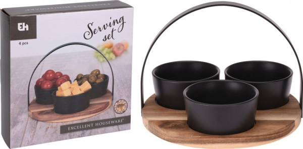 EXCELLENT HOUSEWARE Servírovací misky s podnosem sada 4 ks akát / černá KO-278000510