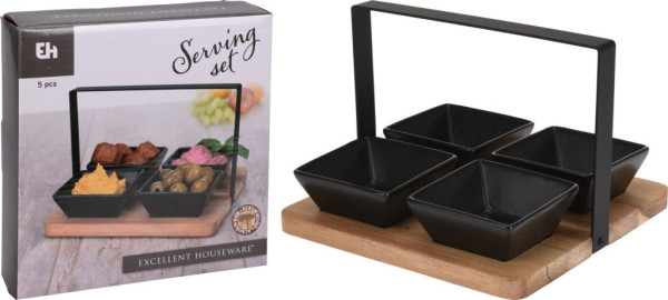 EXCELLENT HOUSEWARE Servírovací misky s podnosem sada 5 ks akát / černá KO-278000520